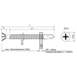 Flügelbohrschrauben E-VS BOHR 3 FLT Bohrleistung 5,0 mm