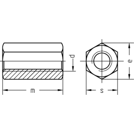1 Stück Langmuttern DIN 6334 galv. verzinkt M18 x 54